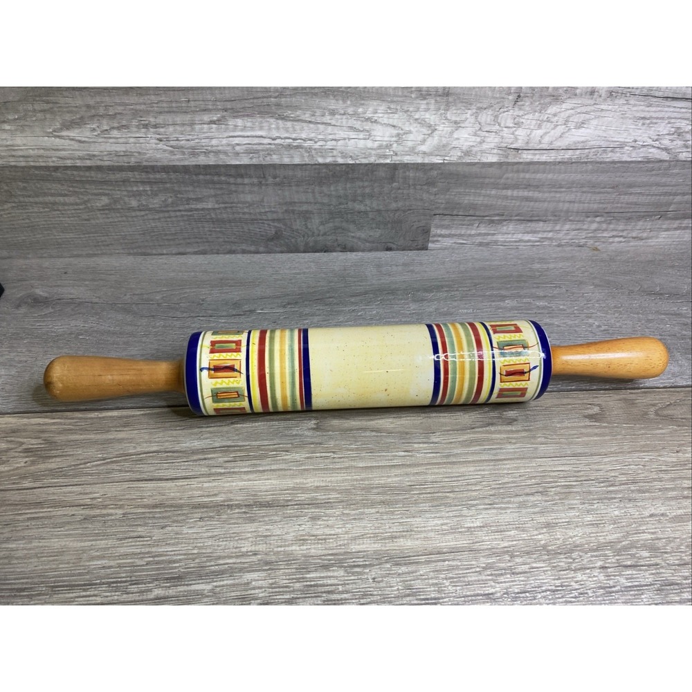 PFALTZGRAFF Counter Art Ceramic Rolling Pin‎ SEDONA Wooden Handles Hand Painted
